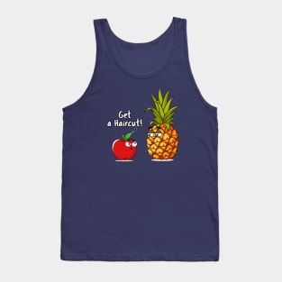 "Get a Haircut!" Apple Pineapple Funny Cartoon Graphic Tank Top